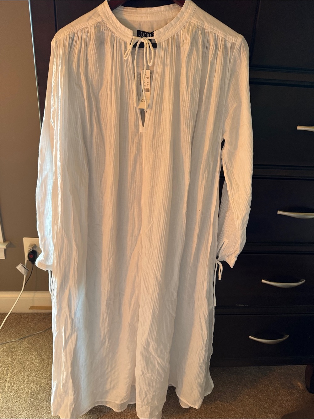 J. Crew White Crinkled Gauze Tie-Neck Coverup